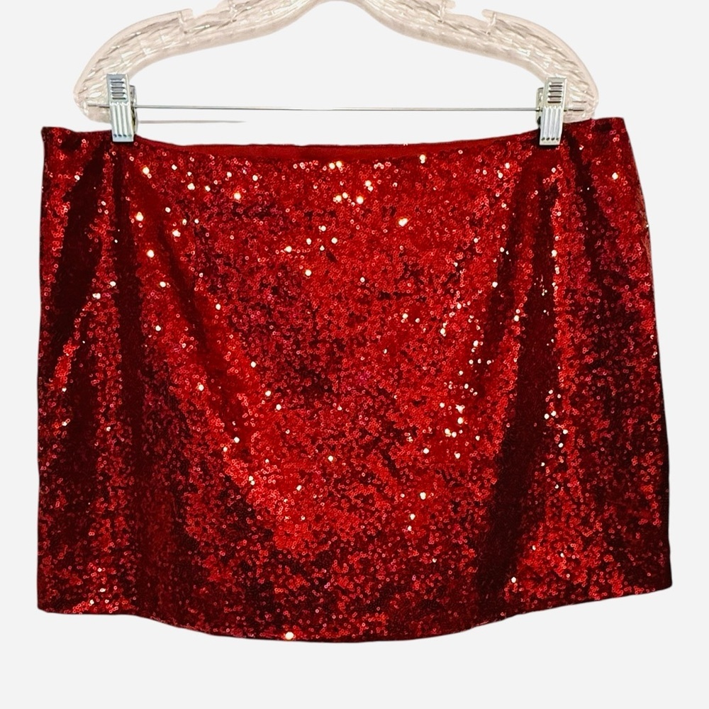 ASTR the Label Sequin Holiday Party Burgundy Red Wine Mini Skirt Size XL - Picture 3 of 9
